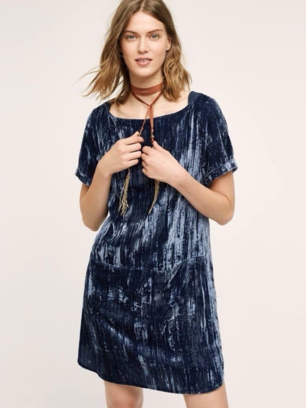 Anthropologie Floreat Crushed Velvet Shift Dress Size L